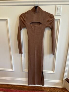 French Connection Ribbed Cutout Maxi Dress in Brown